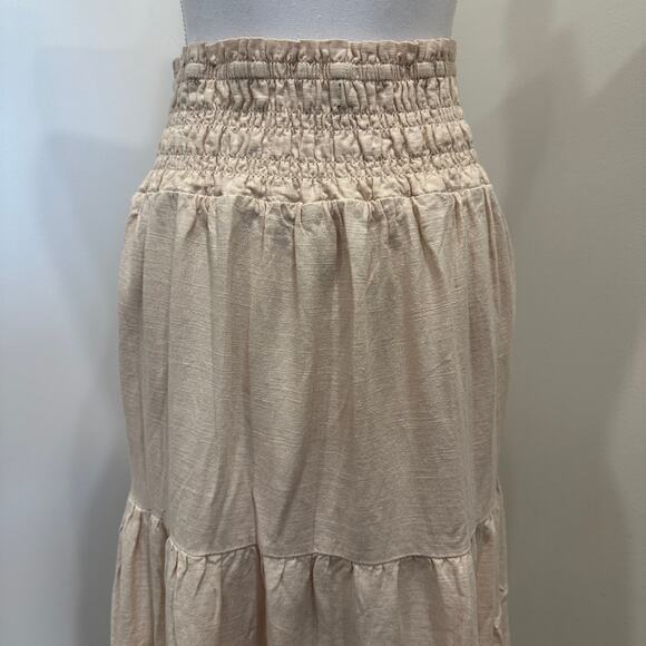 Wildfox Beige Louisa Tiered Maxi Skirt Linen Blend Boho Cottage Peasant Prairie - Picture 7 of 10